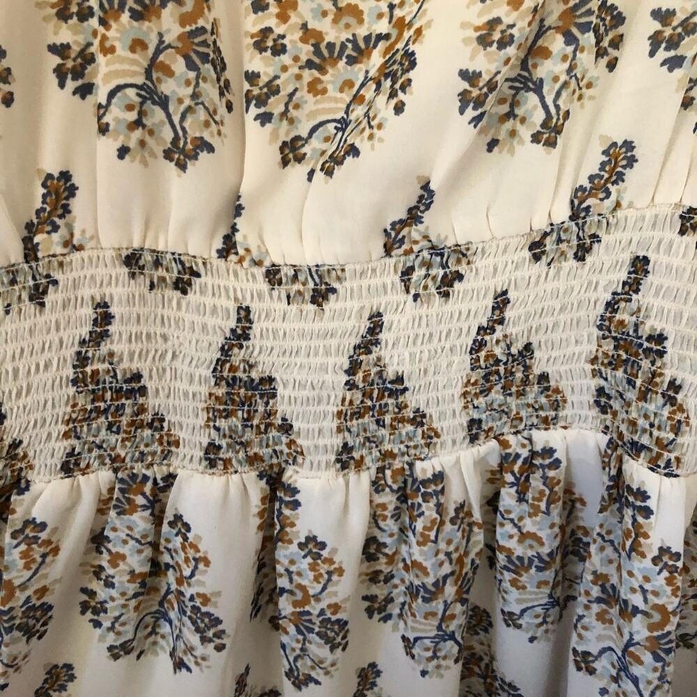 Lucky Brand Georgette Mixed Print Peasant Long Sleeve Dress Ivory Blue Small NEW - Picture 8 of 8